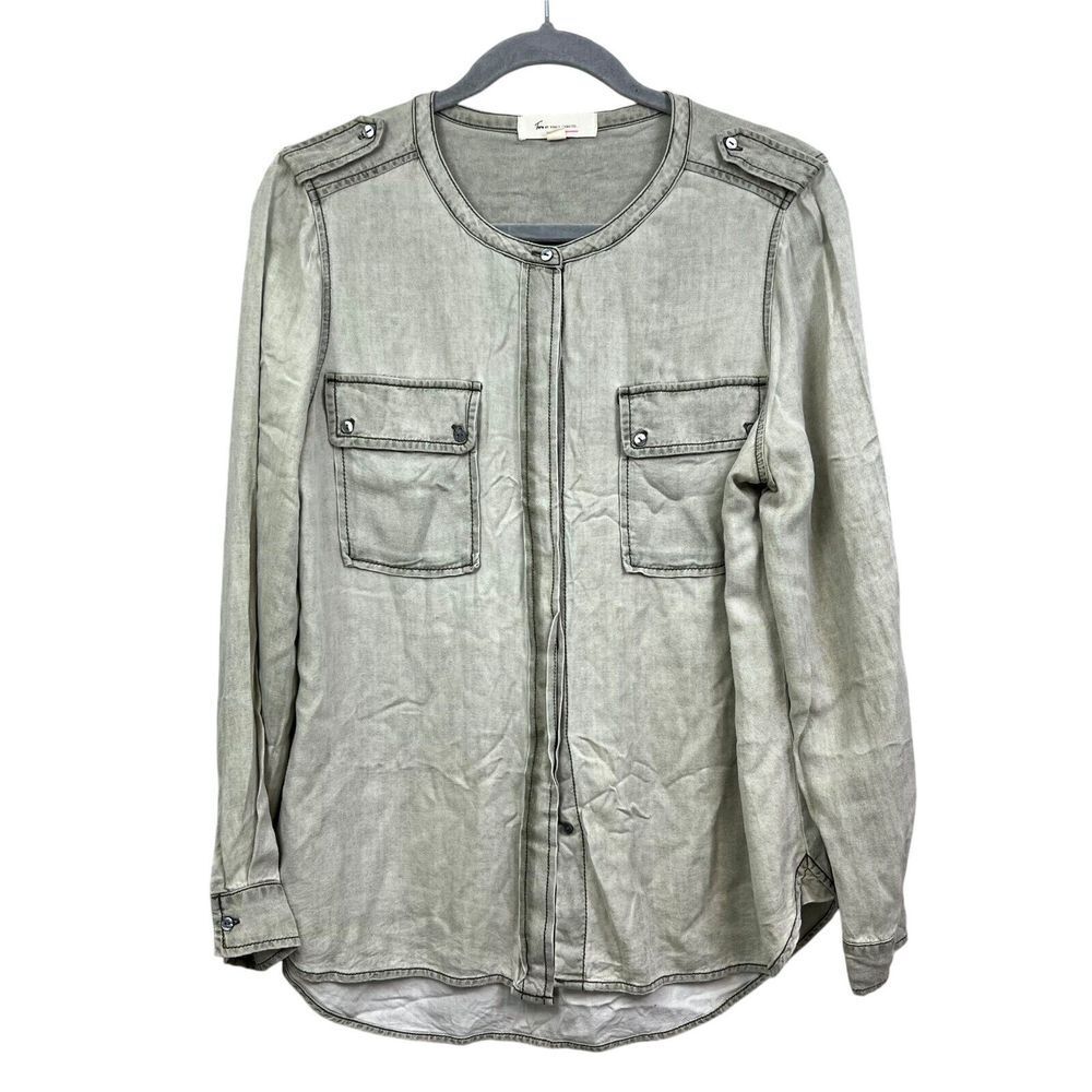 Turo By Vince Camuto Womens Blouse Top Long Sleeves Flap Pockets Gray Size M*